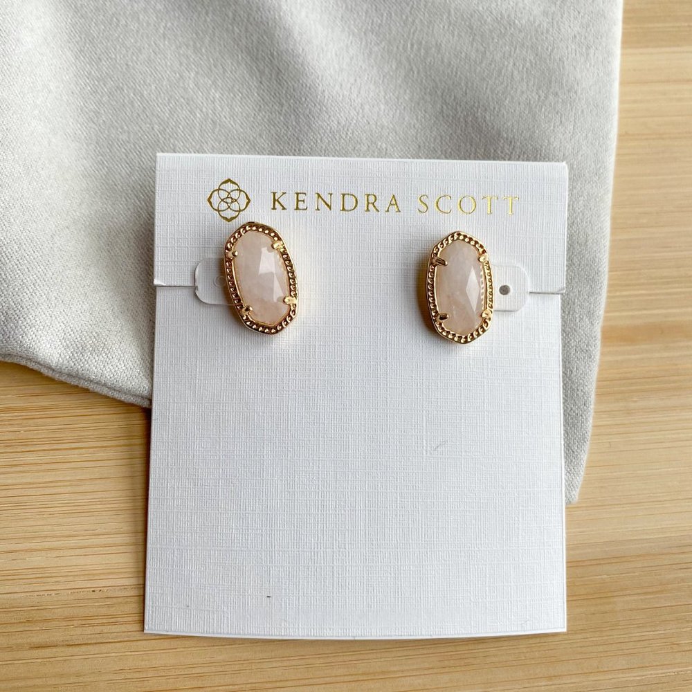 Kendra Scott Ellie Gold Stud Earrings Rose Quartz